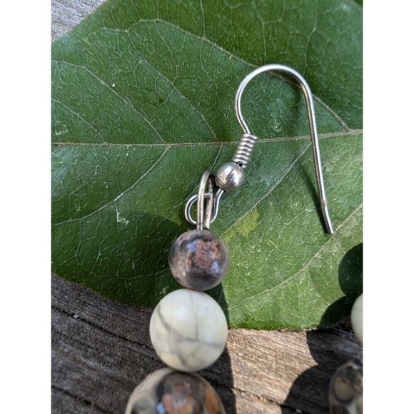 Vintage Leopard Skin Jasper Stone Dangle Earrings - Picture 6 of 10